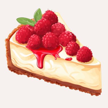 Lezzetli bir dilim cheesecake taze ahududu, yaprak ve tatlı kırmızı sosla süslenir. Tatlı hafif bir arkaplanda sunuluyor, dokusunu vurguluyor..