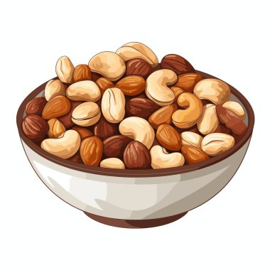 Karışık fındıkla dolu beyaz bir kase yemek için hazır bekliyor. Fındık, badem ve fındık kâseyi doldurur. Herkes için basit ve sağlıklı bir atıştırmalık..