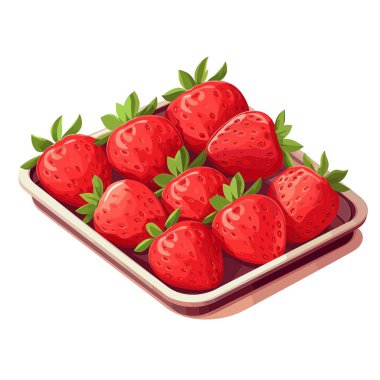 Olgun, kırmızı çilek koleksiyonu düzgün bir şekilde kare tepsiye konur. Böğürtlenlerin tepesinde yeşil yapraklar ve tepsinin kenarında kahverengi bir kenar var..