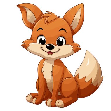 Kocaman gözleri ve pofuduk kuyruğu olan sevimli, turuncu bir tilki oturuyor. Gülümsüyor ve beyaz bir arka plana karşı dost canlısı görünüyor. Çok basit..