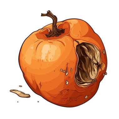 Olgun bir portakal kabağının yan tarafında oyulmuş büyük bir delik vardır. Balkabağının içi açıktır, tohumları ve posaları ortaya çıkarır. Meyve suyu sebzeden akıyor..