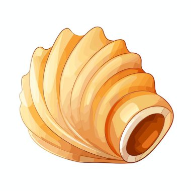 Bir vektör illüstrasyonu beyaz arkaplanda tek bir parça kuru kabuk şeklindeki rotini makarna gösterir. Rotini açık kahverengi ya da bej bir ucu açık..