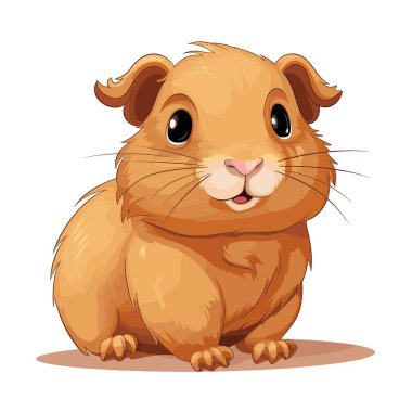 Büyüleyici, çizgi film tarzı bir kobay sabırla oturur. Küçük hayvanın kısa, kıvrık kulakları, pembe bir burnu ve dostça bir ifadesi vardır..