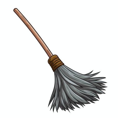 Bir çizgi film tasviri klasik bir temizlik aletini gösterir. Uzun bir ahşap sapı, kahverengi sarılı bir boynu ve süpürmek için en altta yelken açan gri tüyleri var..