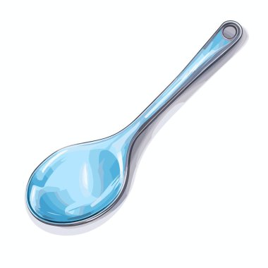 Beyaz arka planda tek, açık mavi bir kaşık yer alır. Kaşığın sapında bir döngü var. Temiz ve kullanılmamış görünüyor..