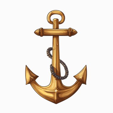 Üzerinde siyah bir ip olan altın bir çapa. Çapa beyaz bir arkaplanda yüzüyor gibi görünüyor. Klasik ya da çizgi film tarzı var..