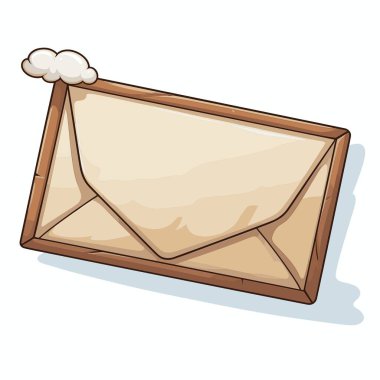 Çizgi film çizimleri kapalı, açık kahverengi bir zarf gösteriyor. Dikdörtgen zarfın sol üst köşesinde küçük beyaz bir bulut bulunur. Açık mavi bir gölge bırakır.