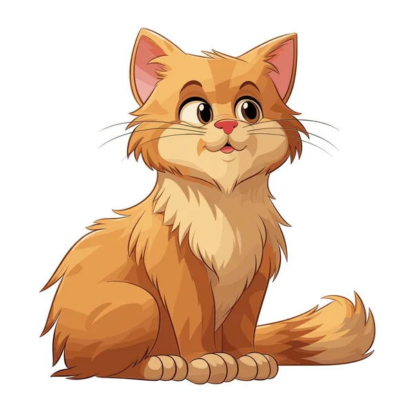 Bir çizgi film büyük kahverengi gözlü turuncu tüylü bir kediyi yüzünde hafif bir gülümsemeyle izleyiciye bakarken gösteriyor. Hayvanın bıyıkları ve sevimli pembe bir burnu var..