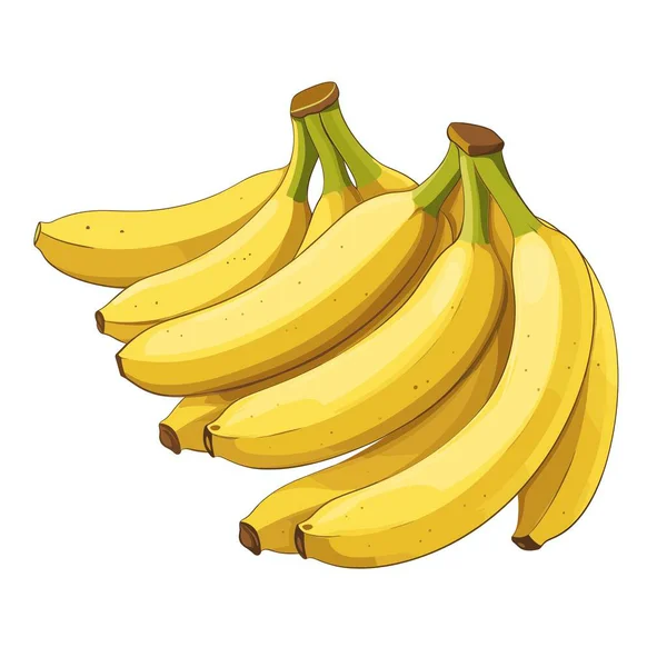 Yeşil saplı ve kahverengi uçlu bir grup olgun sarı muz bir arada gruplandırılır. Taze ve yemeye hazır görünüyorlar, arka planda..