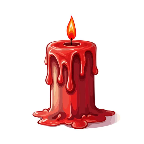 Kısa, kırmızı bir mum damlıyor. Balmumu kenarları erimiş ve mumun dibinde toplanmış. Alev küçük ve parlak turuncu.