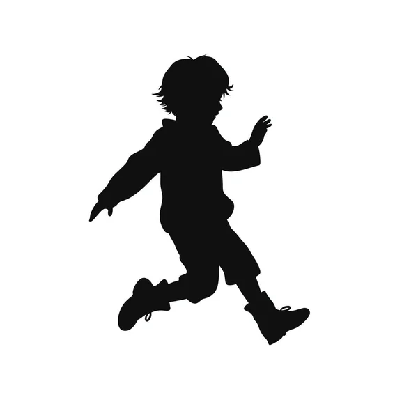 Bir siluet, kısa pantolon ve çizme giyen genç bir çocuğu gösteriyor. Sanki koşuyor ya da mutluluktan zıplıyormuş gibi kolları açık havada zıplıyor..