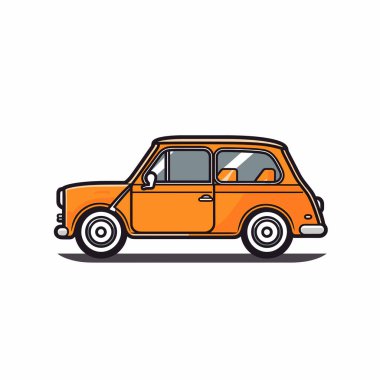 Kaliteli turuncu bir araba hareketli bir şehir caddesi boyunca park edilmiş, geriye dönük tasarımı ve canlı rengiyle sergileniyor. Sahne, şehir hayatının ve nostaljinin özünü yakalıyor..