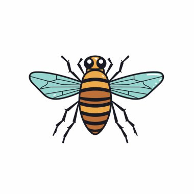 Turuncu ve siyah çizgili canlı bir arı beyaz arka plana dayanır. Geniş, şeffaf kanatları karmaşık desenler sergiliyor, doğanın güzelliğini vurguluyor..