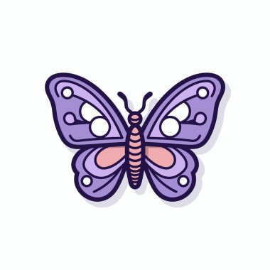 Bu çizimde, eşsiz dairesel desenlerle süslenmiş mor kanatlı canlı bir kelebek var. Kelebek, güzelliğini sergileyerek stil sahibi bir şekilde tasvir edilir..