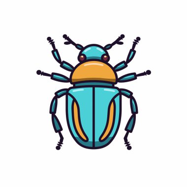 Parlak turkuaz ve turuncu renkli bir böceğin canlı bir çizimi. Böcek, güzelliğini ve benzersizliğini vurgulayan ayrıntılı uzantılara ve parlak bir dış iskelete sahiptir..