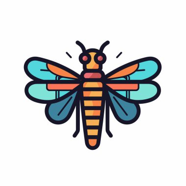 Renkli kanatları olan parlak, stilize olmuş bir böcek karmaşık desenler sergiler. Tasarım, böcek gösteriminde yaratıcılığı gösteren çarpıcı renk ve şekillere sahiptir..