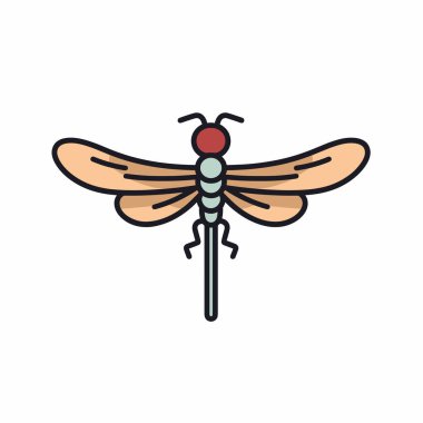 Canlı bir yusufçuk, turuncu ve açık mavi tonlarına sahip büyük kanatlara sahiptir. Kırmızı ve mavi bir vücudu var. Detaylı çizgiler sergiliyor. İllüstrasyon beyaz arkaplanda görünüyor.