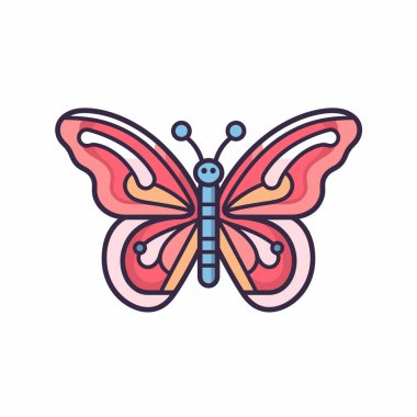 Karmaşık desenleri olan parlak renkli bir kelebek temiz bir arkaplanda yatar. Kanatları pembe, mavi ve turuncu renklerin bir karışımını sergiliyor, sanatsal detaylar ve cazibe sergiliyor..