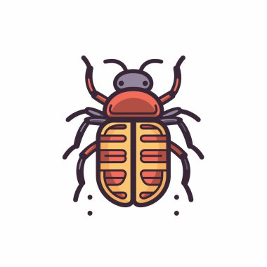 Bir böceğin canlı karikatür tarzı tasviri renkleri ve özellikleri ayrıntılı olarak sergiliyor. Bu böcek kırmızı, sarı ve gri tonlarla gösterilir, ve net, cesur bir ana hatla..