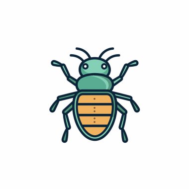 Canlı, çizgi film tarzı bir böcek yeşil başlı ve turuncu gövdeli tasvir edilir. Bacakları açık, eğitici materyaller veya çocukların içeriği için ideal oyuncu bir tasarım sergiliyor..