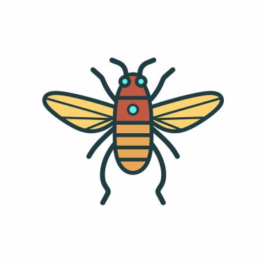 Ayrıntılı bir illüstrasyon, sarı kanatlı ve kırmızımsı kahverengi vücutlu canlı bir arı gösteriyor. Arı bembeyaz bir arkaplanda tasvir edilir, özelliklerini ve renklerini vurgular..