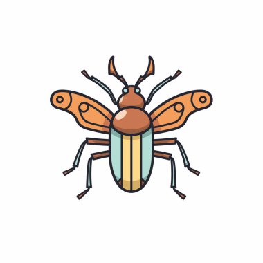 Kahverengi ve turuncu kanatlı bir böceğin canlı bir çizimi. Böcek, açık bir arkaplana karşı rengarenk özelliklerini vurgulayan belirgin detaylarla betimlenir..