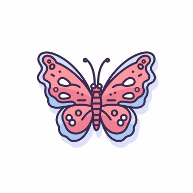 Pembe ve mavi kanatlı canlı bir kelebek zarif bir şekilde tünemiştir. Karmaşık desenleri düz bir arkaplan karşısında duruyor, doğanın güzelliğini gösteriyor..