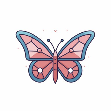 Canlı bir kelebek çizimi, yumuşak pembe ve mavi gölgelerin yer aldığı eşsiz bir geometrik tasarım sergiliyor. Sanat eseri doğanın narin yaratığının güzelliğini ve simetrisini yakalar..