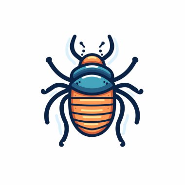 Farklı turuncu ve mavi desenlere sahip bir böceğin renkli bir çizimi. Böcek tepeden tırnağa tasvir edilir, ayrıntılı anatomisi ve tasarımı vurgulanır..