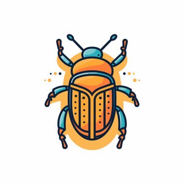 Parlak turuncu ve mavi renkler sergileyen bir böceğin canlı bir çizimi. Böcek, özgün özelliklerini ve şablonlarını sarı bir zemine karşı vurguluyor..