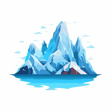 Büyük, görkemli bir buzdağı berrak bir gökyüzünün altında sakin mavi suların üzerinde yükseliyor. Buzlu oluşumda keskin tepeler ve turkuaz renkler var. Huzurlu ve büyüleyici bir manzara yaratıyor..