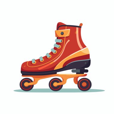 Canlı kırmızı bir paten turuncu tekerlekler ve turkuaz bağcıklar temiz bir zemine dayanır. Bu klasik tasarım paten meraklıları için hem stil hem de işlevselliği vurgular.