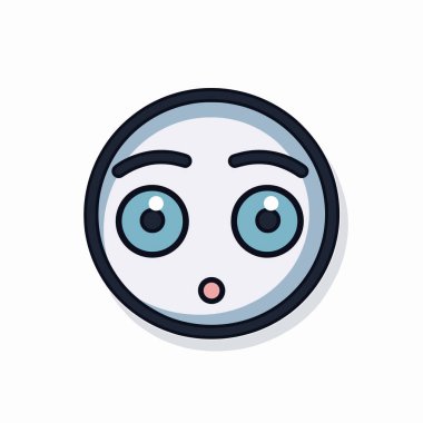 Bir çizgi film emojisi büyük mavi gözleri ve küçük ağızlı yuvarlak bir surata sahip olup şaşkınlığını ifade eder. Basit bir tasarım bir hayret ya da şaşkınlık hissi taşır..