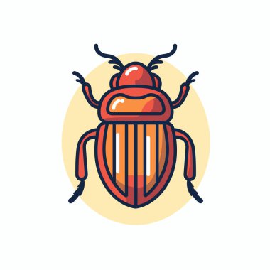 Kabuğunda farklı desenler olan parlak renkli bir böceğin detaylı bir çizimi. Tasarım kalın çizgiler ve canlı renkler içeriyor, yumuşak, açık bir arkaplan üzerine kurulmuş..