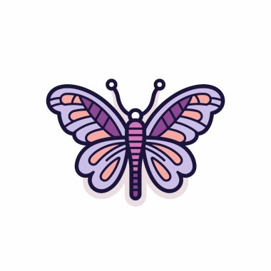 Canlı bir kelebek narin mor ve şeftali kanatları sergiler. Basit bir dizaynda duruyor, karmaşık desenlerini ve özelliklerini temiz bir arka plana karşı sergiliyor, güzelliğini vurguluyor..
