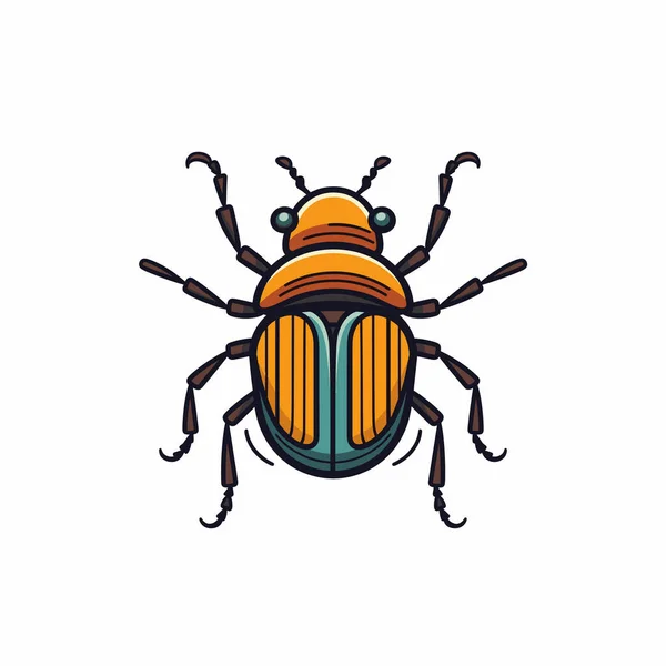 Karmaşık desenleri ve belirgin şekli olan parlak renkli bir böcek beyaz arka planda merkezlenmiştir. Tasarım, turuncu, yeşil ve siyah renkli kalın renklere sahiptir..