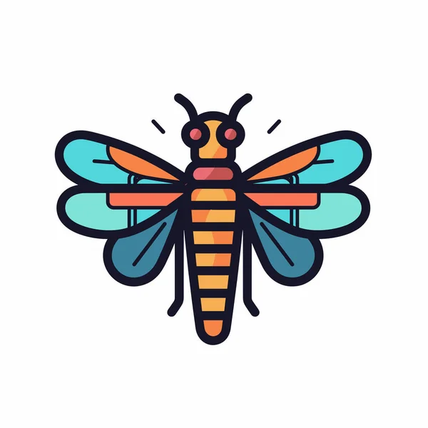 Renkli kanatları olan parlak, stilize olmuş bir böcek karmaşık desenler sergiler. Tasarım, böcek gösteriminde yaratıcılığı gösteren çarpıcı renk ve şekillere sahiptir..