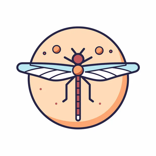 Hassas kanatlı bir yusufçuğun ayrıntılı bir çizimi, böceğin karmaşık özelliklerini oyuncu bir dizaynda vurgulayarak, basit bir dairesel arkaplan örtüyor..