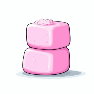 İki pembe marşmelov üst üste istiflenmiş, yumuşak dokularını ve kabarık görünüşlerini sergiliyorlar. Samimi bir ikram ya da tatlı malzemesi için mükemmel..