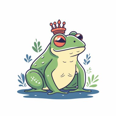 Altın tacı olan yeşil bir kurbağa canlı bir ortamda huzur içinde yatar. Etrafını saran yemyeşil bitkiler, dingin çevreye tuhaf bir dokunuş katıyor..