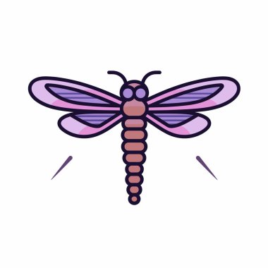 Mor kanatlı renkli bir yusufçuk minimalist bir şekilde resmedilir. Yaratık merkezde, karmaşık kanat desenlerini ve uzun vücudunu sergiliyor, güzelliğini vurguluyor..