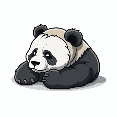 Oyuncu bir panda, sevimli özellikleri ve belirgin siyah beyaz kürkünü sergileyerek düz bir yüzeyde rahatça dinlenir. Atmosfer yumuşak ve davetkar..