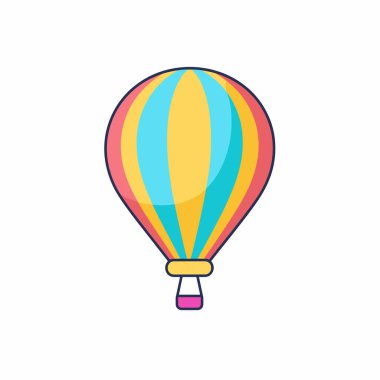 Çok renkli çizgileri olan canlı bir sıcak hava balonu parlak mavi bir gökyüzüne yükselir. Sahne, uçmanın sevincini ve barışçıl açık hava maceralarının güzelliğini yakalıyor..