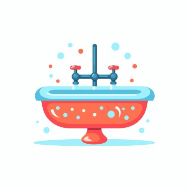 Mavi su ve kırmızı saplı canlı bir banyo lavabosu. Lavabonun etrafını saran baloncuklar, ev ortamına eğlenceli bir dokunuş katıyor. Neşeli bir banyo alanı için mükemmel..