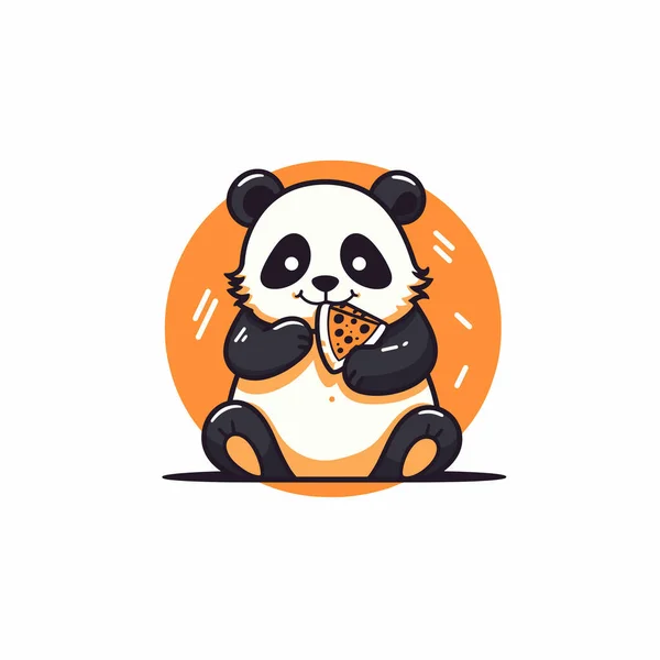 Şirin bir panda karakteri rahat bir pozisyonda oturur ve bir dilim pizzayı kemirir. Neşeli ifadesi bu tuhaf anın eğlenceli doğasını vurguluyor..