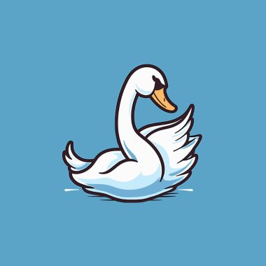 Durgun bir kuğu zarif bir şekilde durgun suda süzülür tüyleri, canlı mavi bir arka plana hafifçe aydınlanır, doğanın güzelliğini ve sükunetini sergiler..