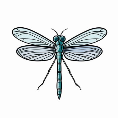 Canlı mavi vücudunu ve şeffaf kanatlarını sergileyen bir yusufçuğun ayrıntılı bir çizimi. Bu sanat eseri doğanın narin güzelliğini stilize bir şekilde yansıtıyor..