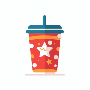 Canlı bir içecek kabı yıldızlı ve kabarcıklı neşeli kırmızı bir tasarıma sahiptir. Mavi bir kapağı ve pipetleri var. Canlandırıcı içeceklerden her zaman keyif almak için mükemmel..