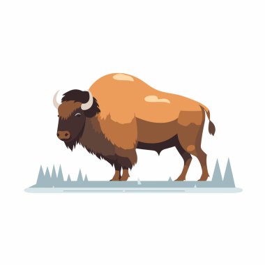 Bir bizon huzur dolu bir doğal ortamda görkemli bir şekilde duruyor. Yumuşak tepeler ve birkaç ağaç çevresindeki bu güçlü hayvanı gösteren sakin bir zemin oluşturur..