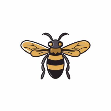 Siyah ve sarı çizgileri olan bir arının detaylı bir vektör çizimi. Kanatlar şeffaf ve narindir. Bu önemli tozlayıcının özünü yakalar..